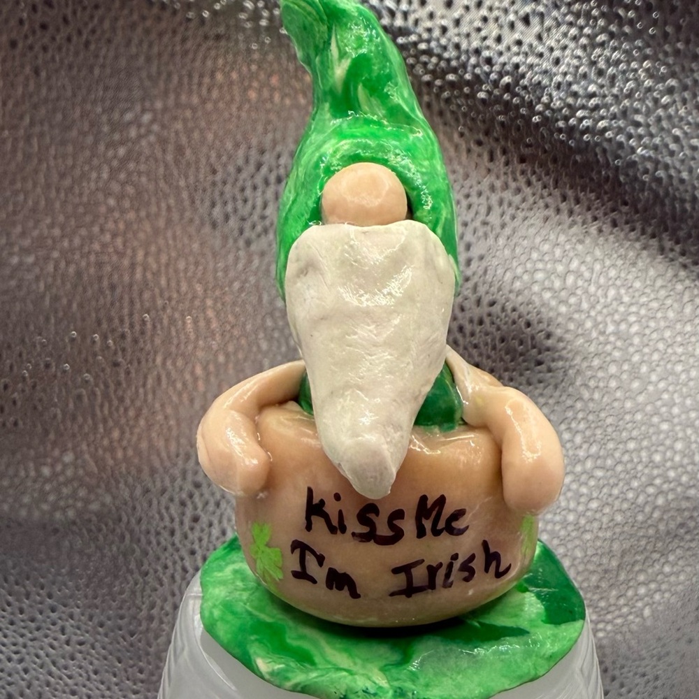 Green and White Irish Gnome Figurine